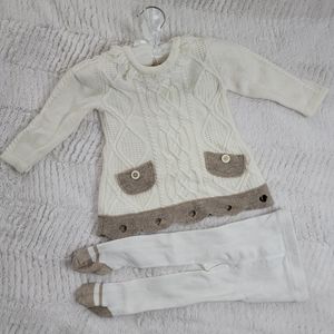 Catherine Malandrino mini white dress with tights size 3 -6 months winter